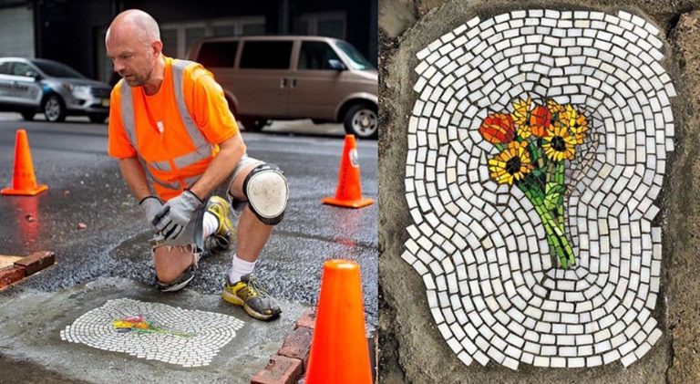 Dziury w drodze łatane mozaikami